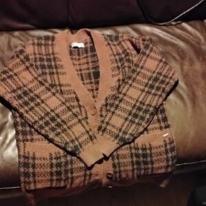 Hollister Brown and Black Checkered Cardigan